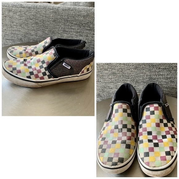 Vans Shoes - VANS glitter checkerboard Slip on skater shoes skateboard shoes hipster womens 5